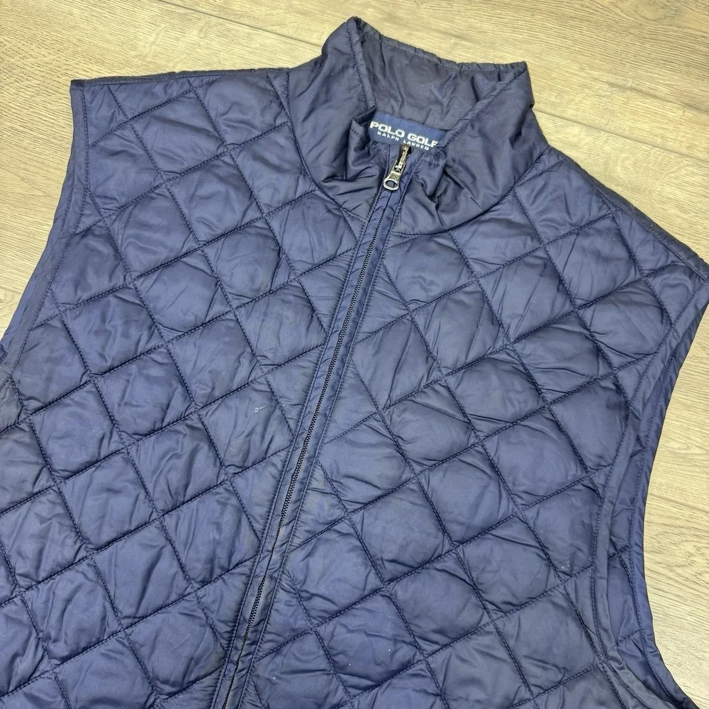 Polo Ralph Lauren Navy Blue Golf Puffer Vest Quilted Sz L FAIR‎
